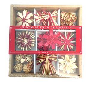 Cost Plus World Market Handmade Straw Ornaments Red & Natural 36 Pieces